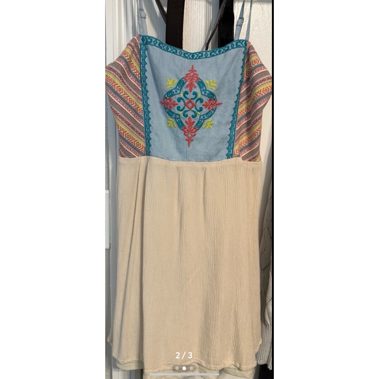 Flying Tomato Boho Embroidered Dress Size S Multicolor Smocked Strapless Festiva